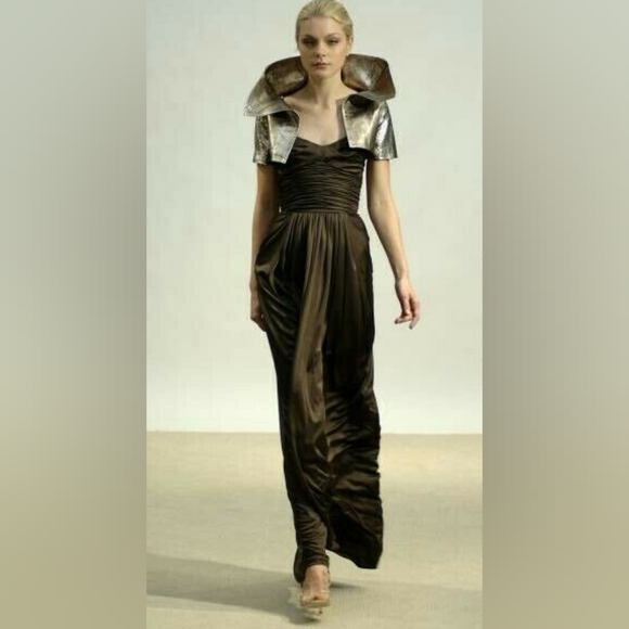 $3850 NEW W. TAG OSCAR DE LA RENTA SILK LONG BROWN RUNWAY GOWN US 10 - Picture 3 of 13